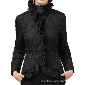 women short winter jacket Recycled polyester light weight padded jacket with ruffles